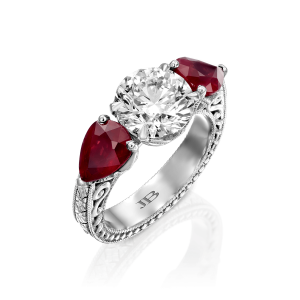 Women's Rings: Diamond & Pear Shape Rubies Vintage Ring RI0167.1.30.07
