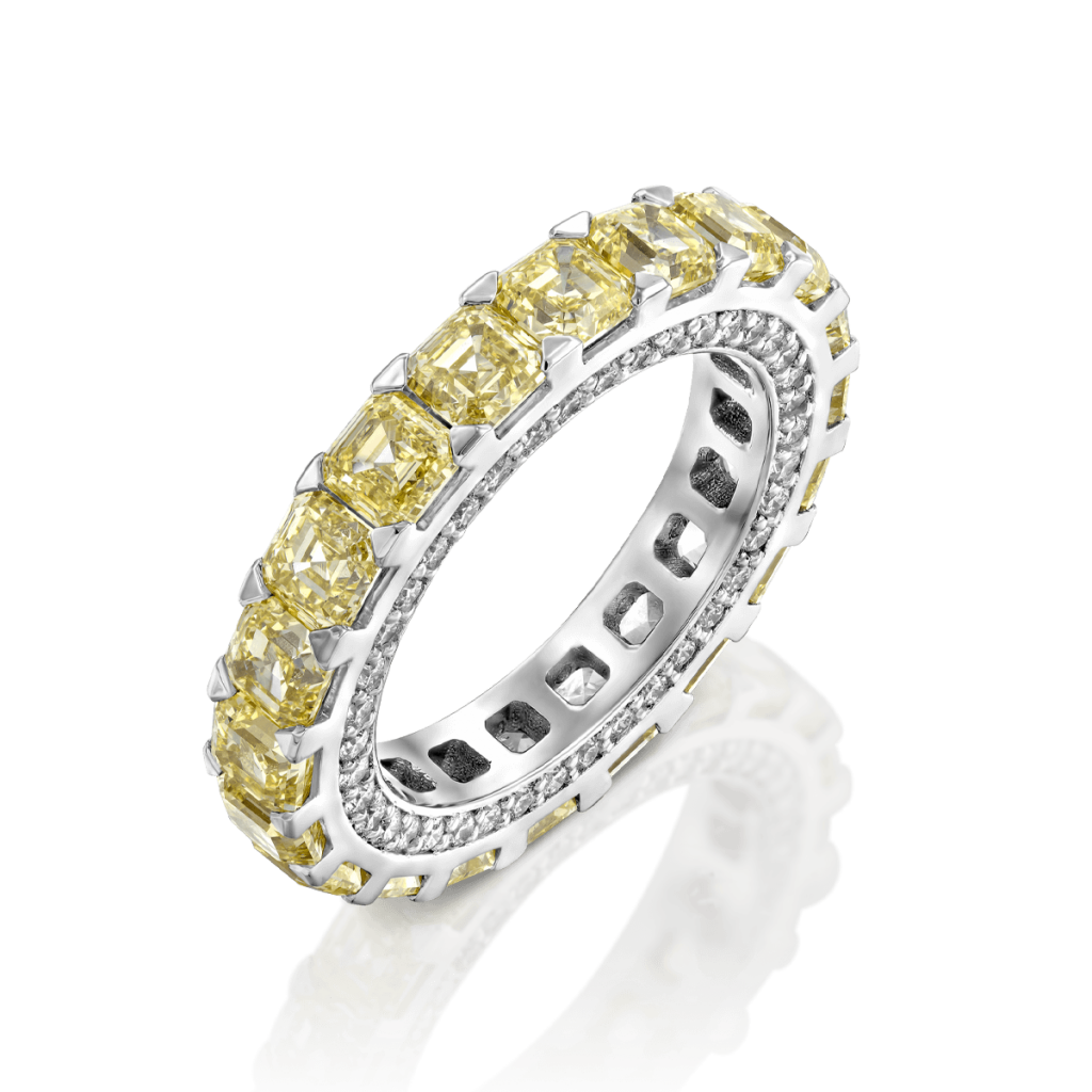 טבעת איטרניטי יהלומים צהובים בחיתוך אשר