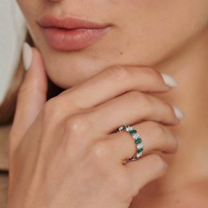 Emerald-Jewelry: Oval Cut Diamond Emerald Eternity Ring RI1206.1.27.08