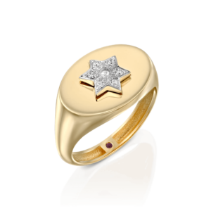 JB JEWELERS: Diamond Star Of David Signet Ring RI2402.7.02.01