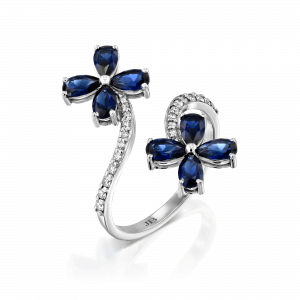 תכשיטים בשיבוץ ספירים כחולים: טבעת פרח ספירים ויהלומים RI3650.1.20.09
