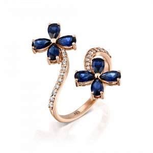 תכשיטים בשיבוץ ספירים כחולים: טבעת פרחי ספירים RI3650.5.22.09