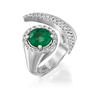Outlet Rings: Diamond & Emerald Crescent Moon Ring RI3660.1.20.08