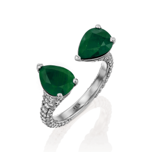 Gemstone Jewelry: Pear Shape Emerald & Diamonds Ring RI3701.1.26.08