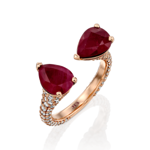 תכשיטים בשיבוץ אבני רובי: טבעת יהלומים טיפות רובי RI3701.5.28.07