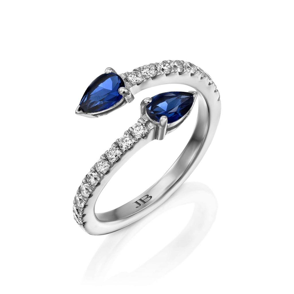 טבעת יהלומים טיפות ספירים כחולים
