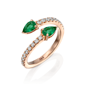Emerald-Jewelry: 2 Pear Shape Emeralds Ring RI3702.5.17.08