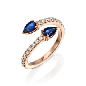 Jewelry Under $2,500: 2 Pear Shape Blue Sapphire Ring RI3702.5.17.09