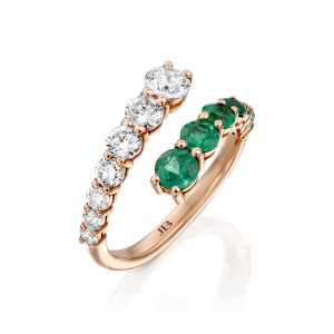 טבעות משובצות אבני חן: טבעת טוויסט אמרלדים יהלומים RI3710.5.19.08