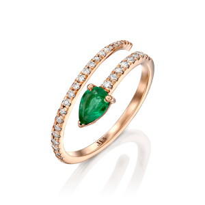 Gemstone Rings: Pear Cut Emerald Twist Ring RI3740.5.12.08