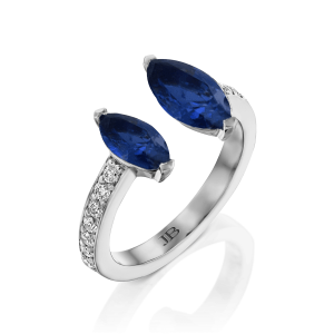 תכשיטים בשיבוץ ספירים כחולים: טבעת פתוחה מרקיזות ספיר יהלומים RI3762.1.21.09
