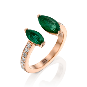 טבעות משובצות אבני חן: טבעת פתוחה מרקיזות אמרלד יהלומים RI3762.5.20.08