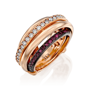תכשיטים בשיבוץ אבני רובי: טבעת שורות יהלומים רובינים RI5001.5.15.07