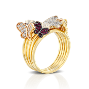 JB JEWELERS: 5 Butterfly Diamond & Ruby Ring RI5351.0.21.07