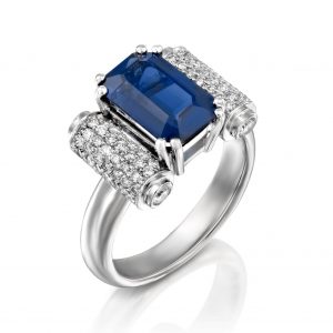 Outlet Rings: טבעת יהלומים וספיר כחול RI6014.1.26.09