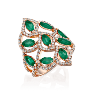 טבעות משובצות אבני חן: טבעת עיטורים מרקיזות אמרלד RI6039.5.23.08
