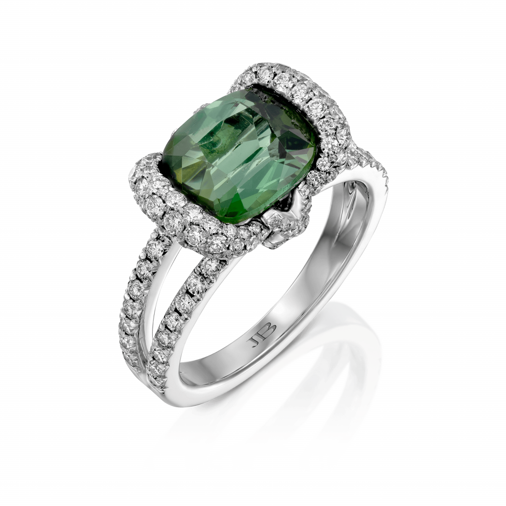 טבעת טורמלין ירוק ויהלומים