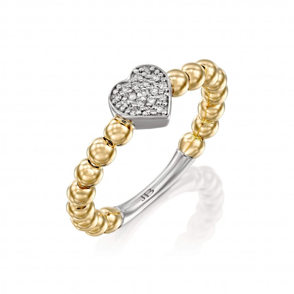 טבעת יהלומים כדורי זהב מוטיב לב מבית JB
