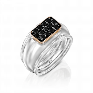 טבעות חותם: טבעת חותם יהלומים שחורים פלטינה RI6051.9.11.02