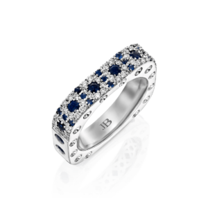 Gemstone Rings: Diamond & Blue Sapphire Flowers Ring RI6062.1.19.09