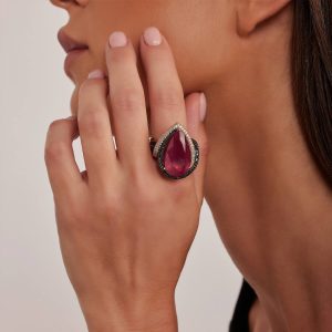Outlet Rings: Diamond Pear Cut Ruby Ring RI9301.5.45.07