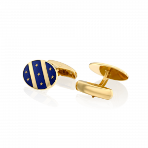Gifts for the Groom: Blue Enamel And Stars Gold Cufflinks V1260BL0000102