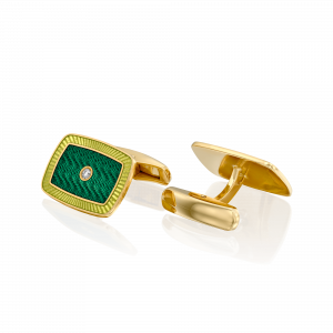 Accessories: Green Enamel Gold Cufflinks V1341SP0000102