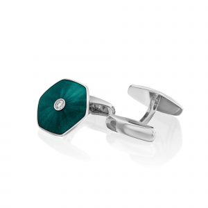 Men's Accessories: Green Enamel And Diamond Gold Cufflinks V1560GU0000101
