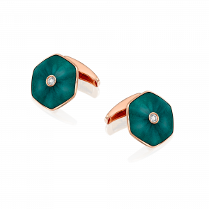 Gifts for the Groom: Green Enamel And Diamond Gold Cufflinks V1560ST0000103